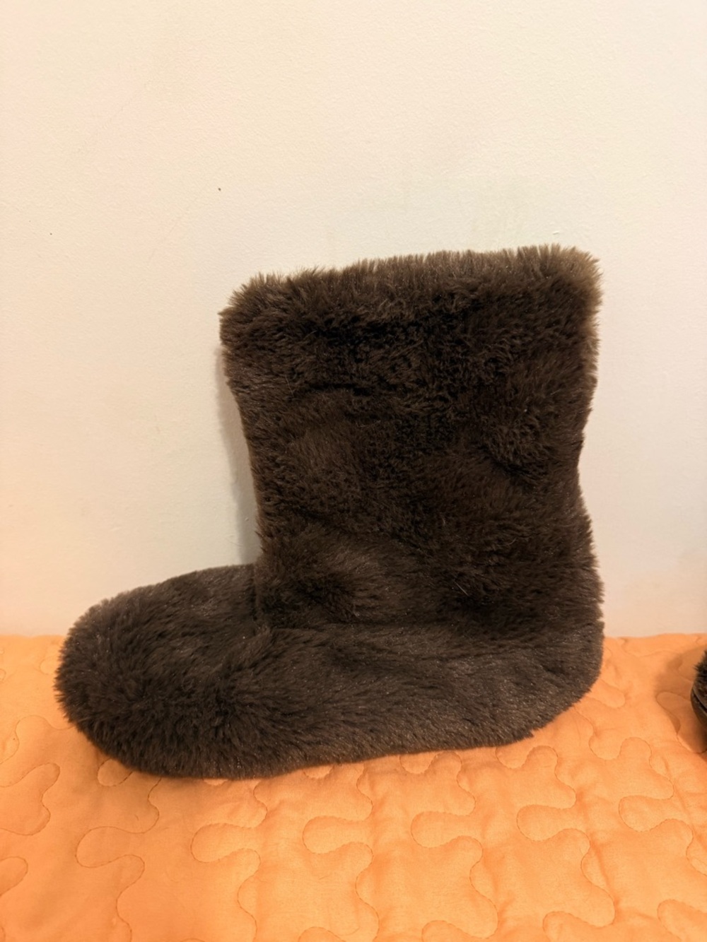 Cozy Plush Faux Fur Boot Slipper in Dark Brown
